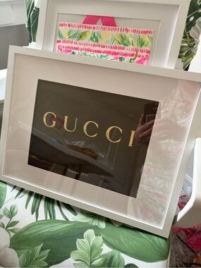 Gucci Black and Gold Framed Logo Bag Print 11x14